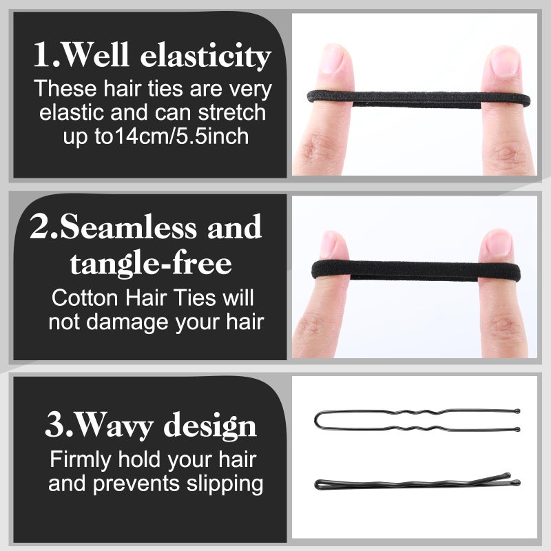 ProSuites 735 Pcs Black Hair Ties and Bobby Pins Set, Clear Elastic Bands, No Damage Hair Accessories for Thick Hair, Women and Girls - Image 3